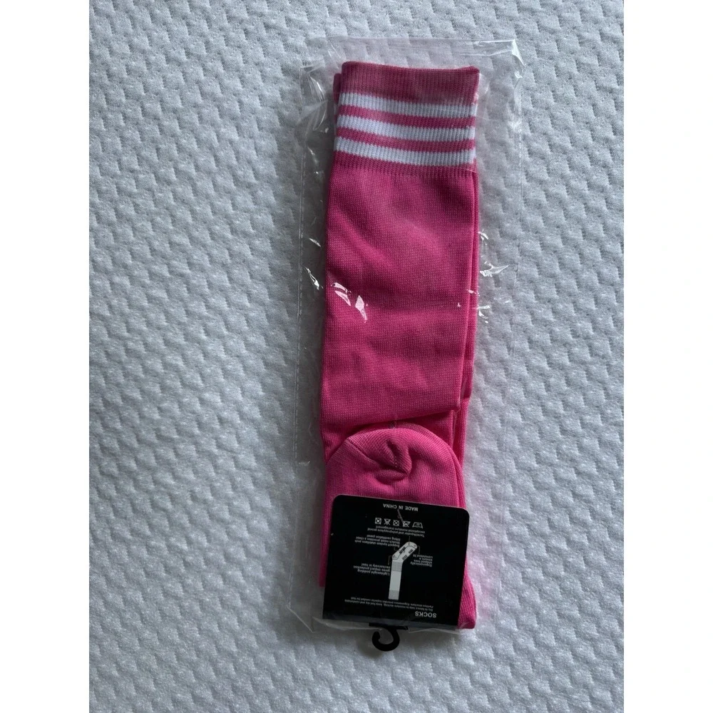 Unbranded Unisex Medium Athletic Socks Pink White Striped